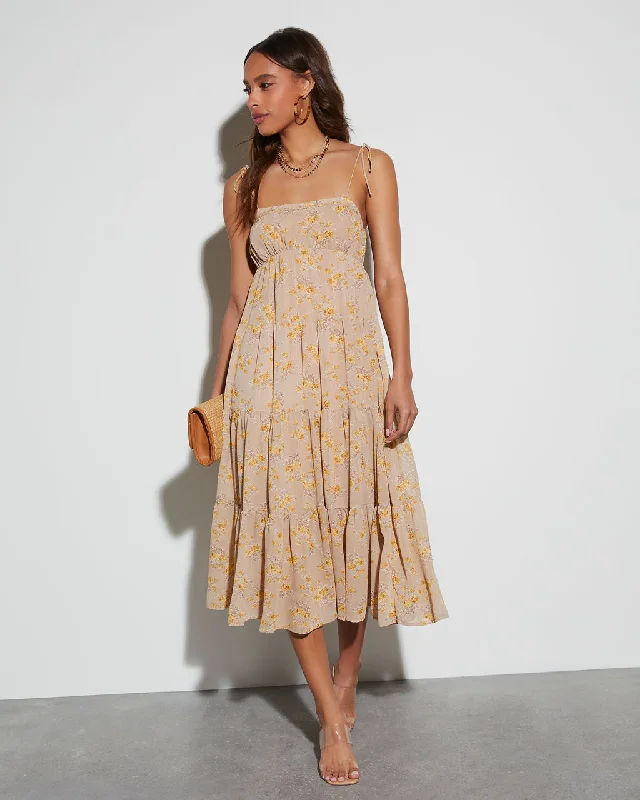 Payton Floral Tiered Midi Dress Trendy Ruched Side Midi Dress