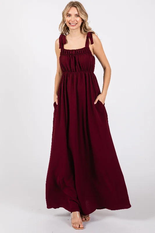 Plum Square Neck Shoulder Tie Maxi Dress Cozy Longline Maxi Dress