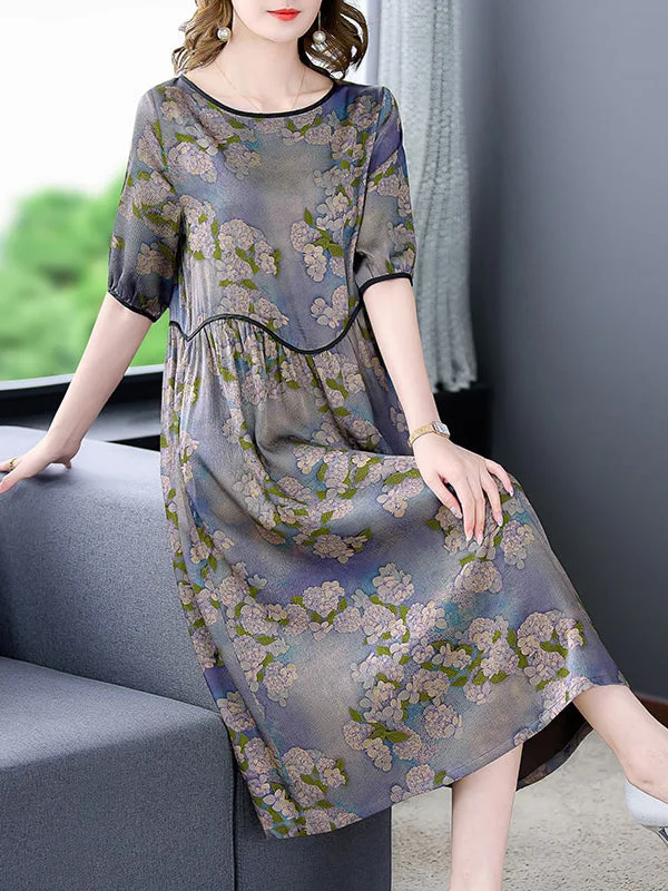 Plus Size Floral Mulberry Silk Midi Dress Stylish Striped Midi Dress