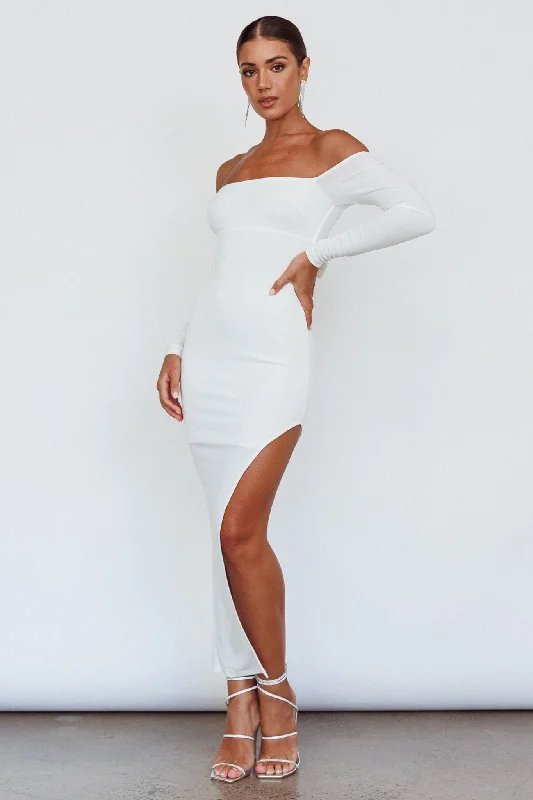 Sentimental Mood Off-Shoulder Midi Dress White Classic Black Midi Dress