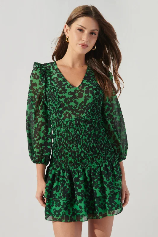 Shego Floral Smocked Drop Waist Mini Dress Elegant Satin Lace Mini Dress