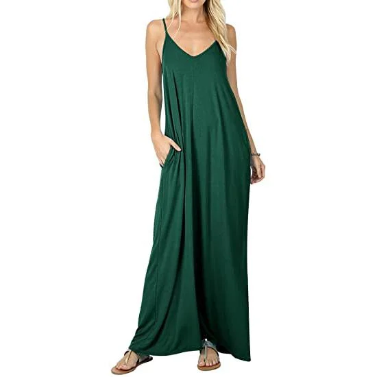 Stokeen Women's Summer Casual Plain Spaghetti Strap Maxi Dress Trendy Maxi Dress with Bow