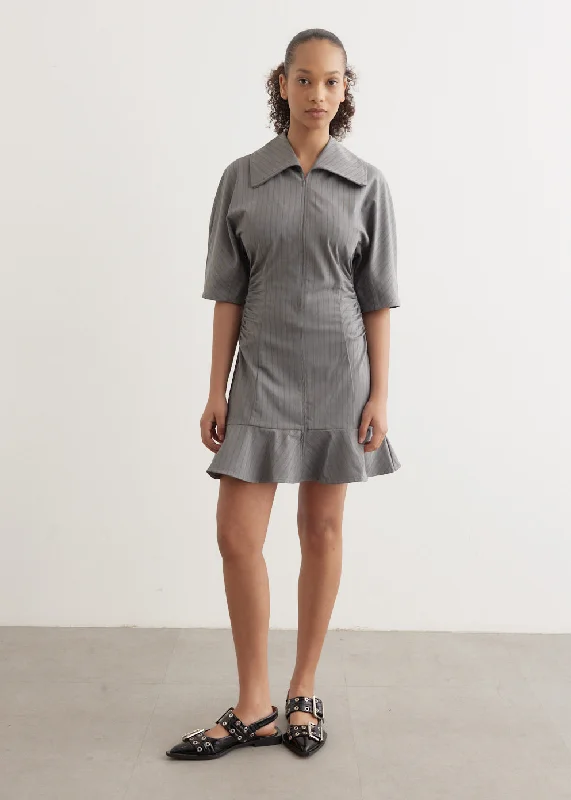 Stripe Suiting Mini Dress Casual Mini Dress with Pockets