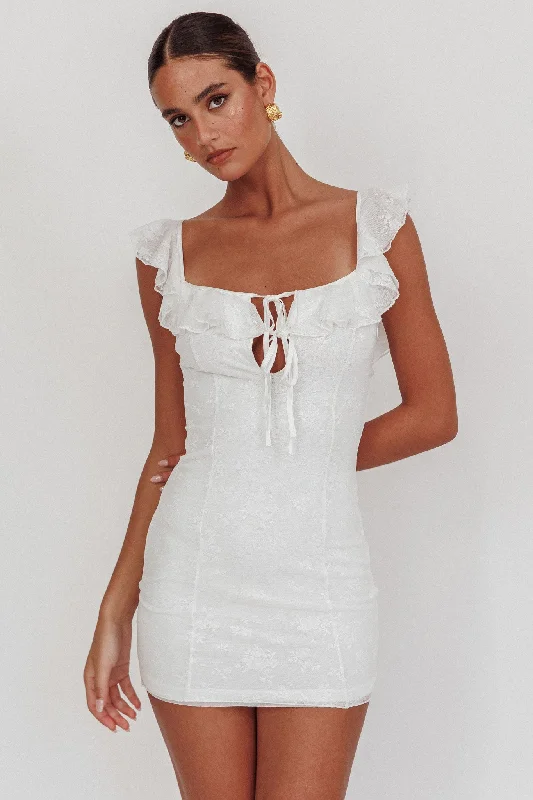 Sweet Saturday Tied Bust Ruffle Mini Dress White Trendy Tulle Mini Dress