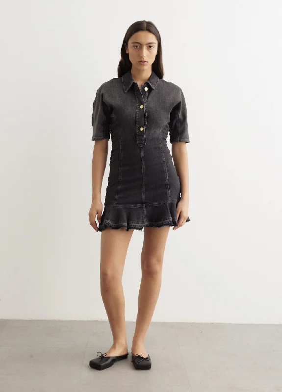 Tint Edge Denim Mini Dress Comfortable Off-Shoulder Mini Dress