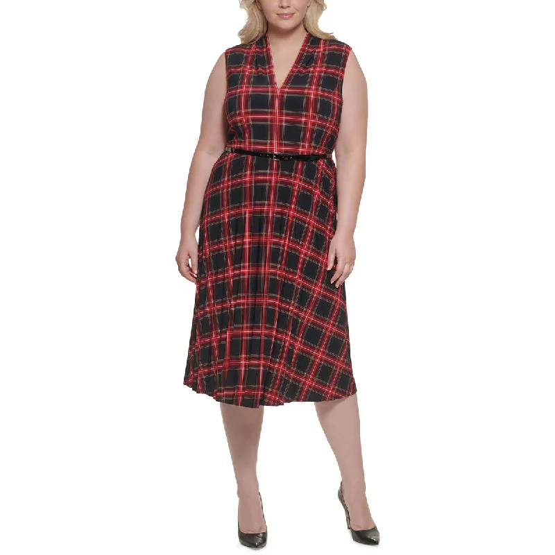 Tommy Hilfiger Womens Plus Plaid  Maxi Dress Elegant Maxi Dress with Slit