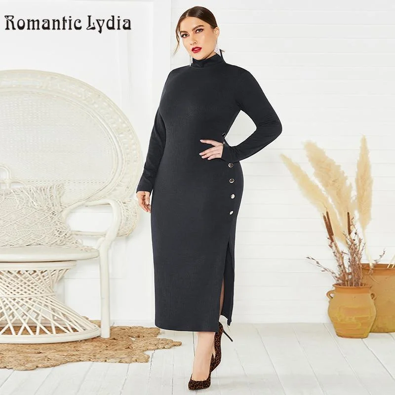 Turtleneck Long-Sleeve Midi Dress Trendy Smocked Waist Midi Dress