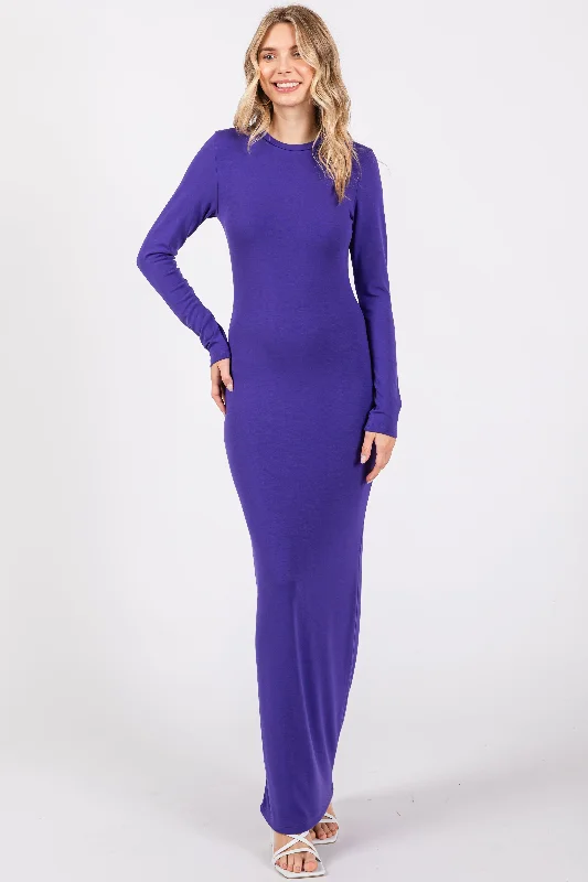 Violet Long Sleeve Fitted Maxi Dress Cozy Cold-Shoulder Maxi Dress