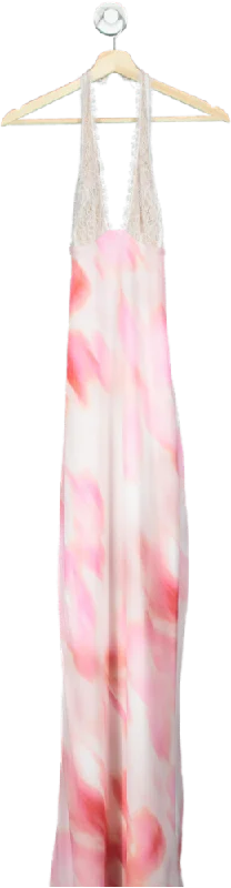 White Fox Pink/White Backless Maxi Dress UK M Elegant Maxi Dress with Lace