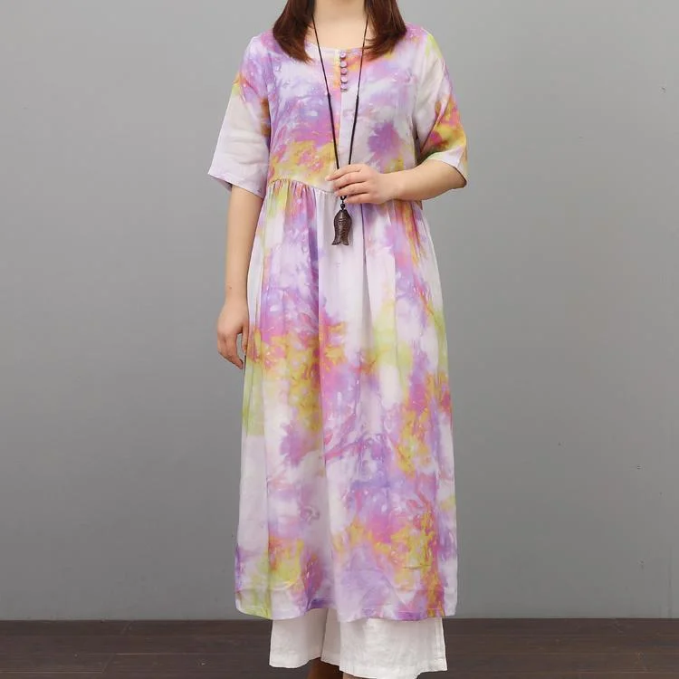 Women o neck cotton clothes Women Work Outfits purple prints Maxi Dresses summer Fashionable Printed Maxi Dress