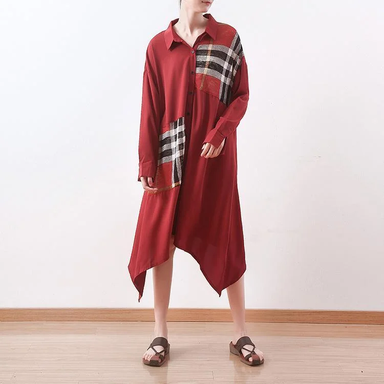 Women v neck patchwork cotton dresses plus size Neckline red Maxi Dress spring Cozy Longline Maxi Dress