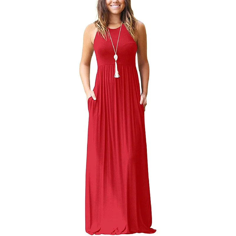 Women's Fashion Summer Sleeveless Racerback Loose Plain Maxi Dresses Fashionable Sheer Maxi Dress