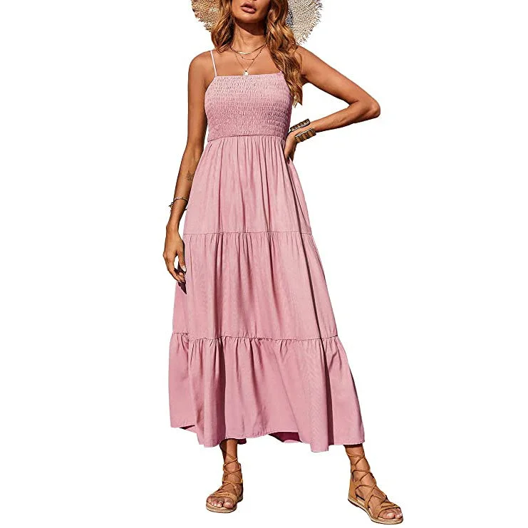 Women's Summer Boho Sleeveless Maxi Dress Stylish One-Shoulder Maxi Dress