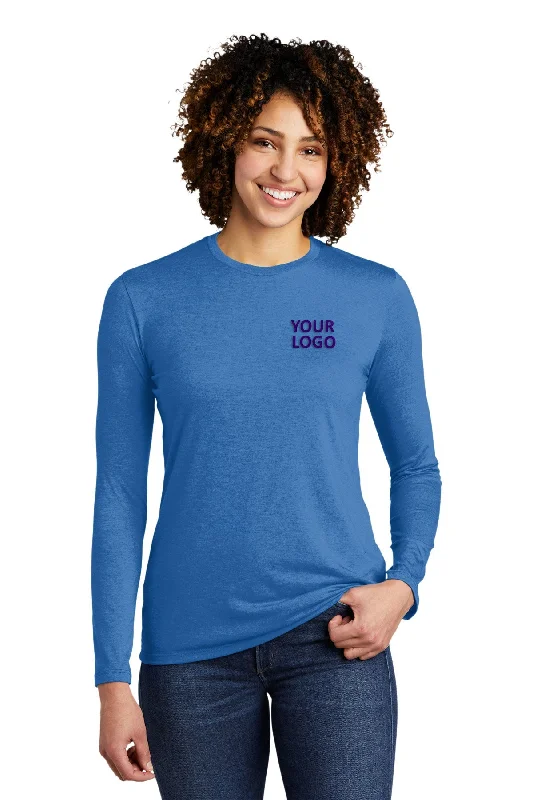 Allmade Women's Tri-Blend Custom Long Sleeve Tee, Azure Blue Silk Blend Satin Velvet