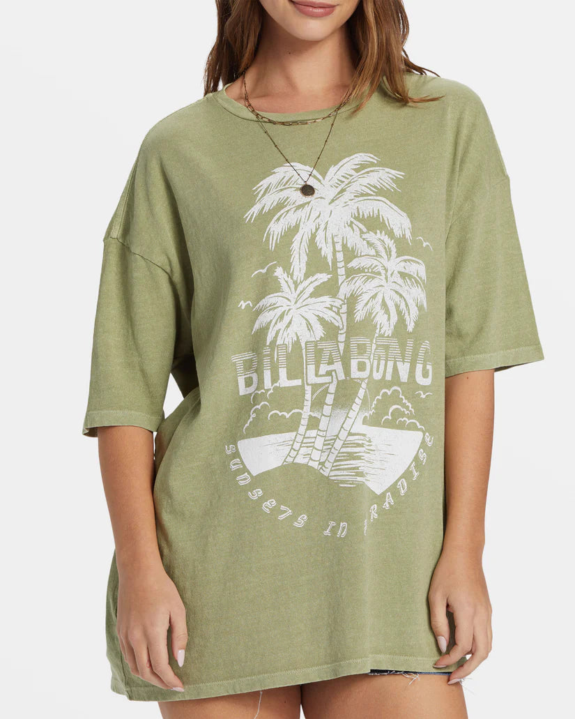 BILLABONG TIKI TROPICS WOMENS TEE - AVOCADO GREEN Real Fur Shearling Chenille