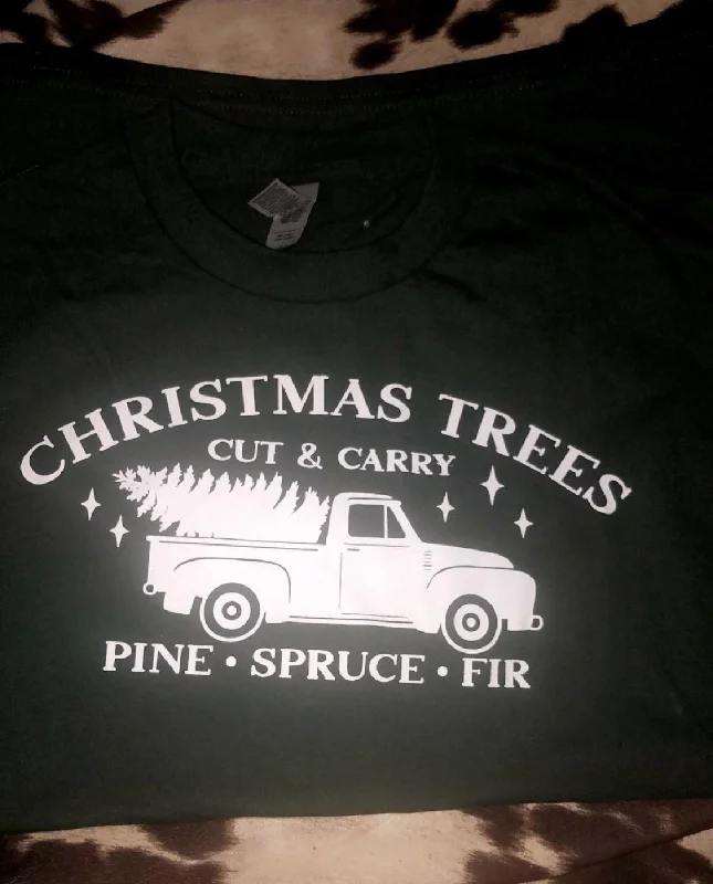 Christmas Trees Cutt And Carry T-Shirt Zippered Buttoned Snapped