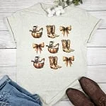 FALL PUMPKIN BOOTS RIBBON T-SHIRT Striped Floral Plaid