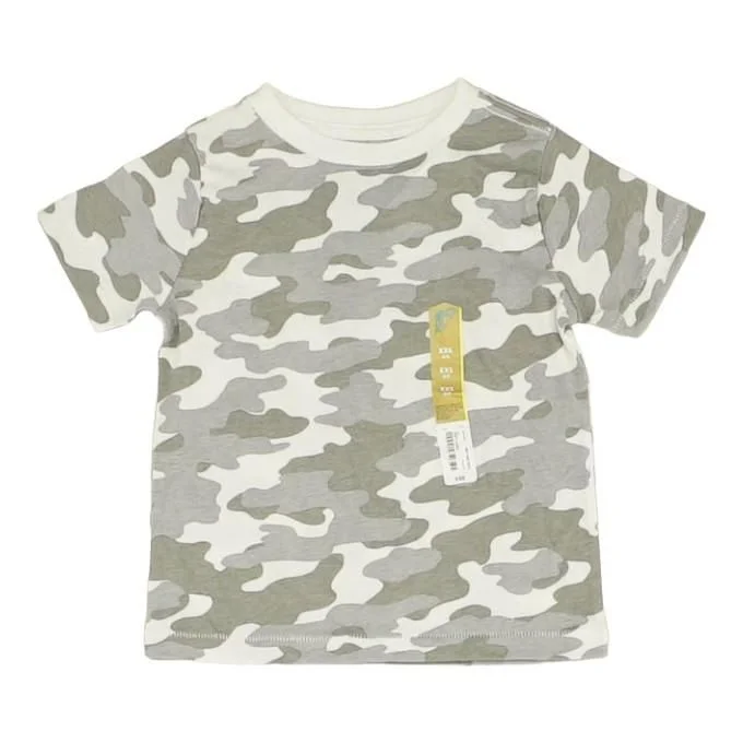 Gray Camo Crewneck T-Shirt Welt Pockets Slit Pockets Flap Pockets