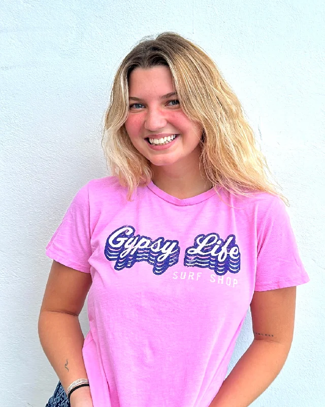 Gypsy Life Dyed Slub Tee - Hot Pink V-Neck T-Shirt Long Sleeve Cotton