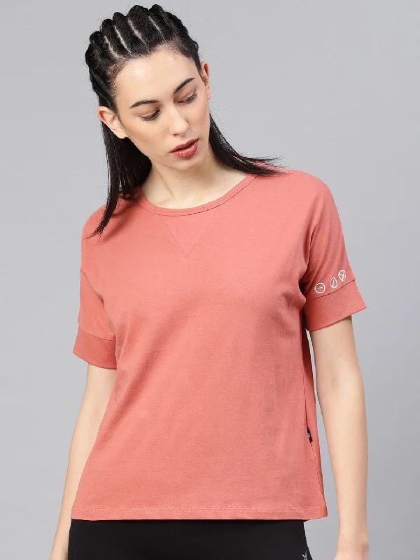 HRX by Hrithik Roshan Women Pink Solid Round Neck T-shirt Zippered Front Buttoned Front Snap Front