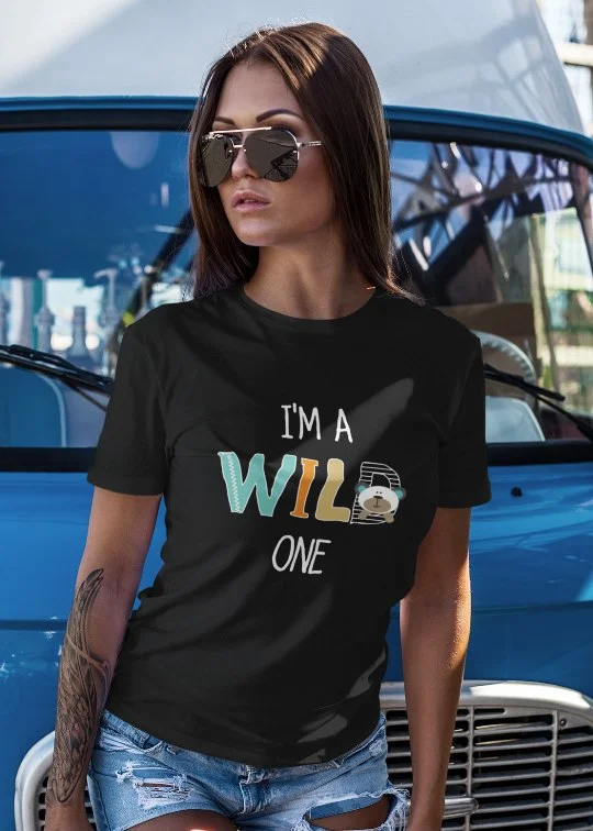 I'm A Wild One Women Half Sleeve T-Shirt Houndstooth Herringbone Solid