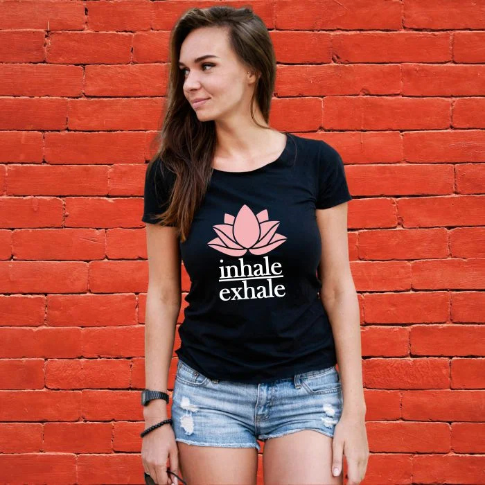 Inhale Exhale Yoga T-Shirt for Women Fleece Nylon Spandex