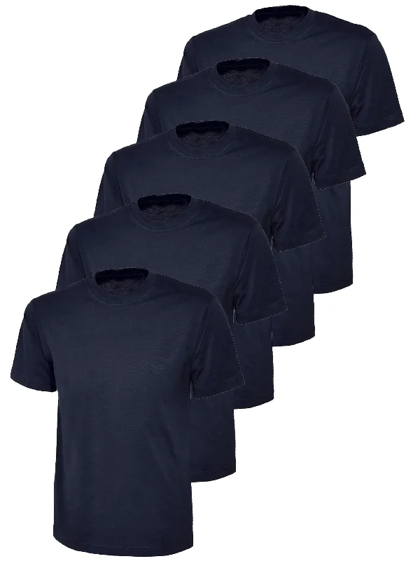 Kruze | Womens Crew Neck T-Shirts (5 Pack) - Navy Knit Fabric Woven Fabric Fleece Fabric