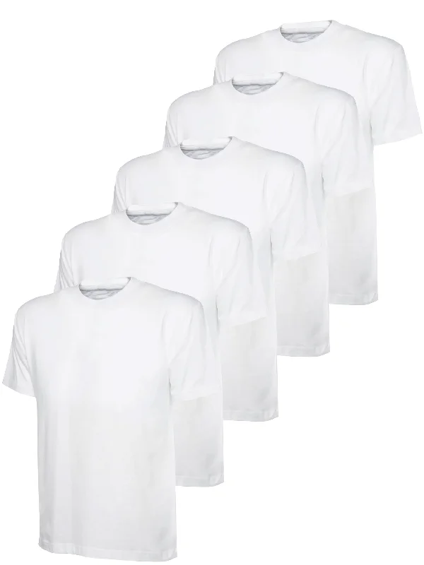 Kruze | Womens Crew Neck T-Shirts (5 Pack) - White Denim Fabric Leather Fabric Suede Fabric