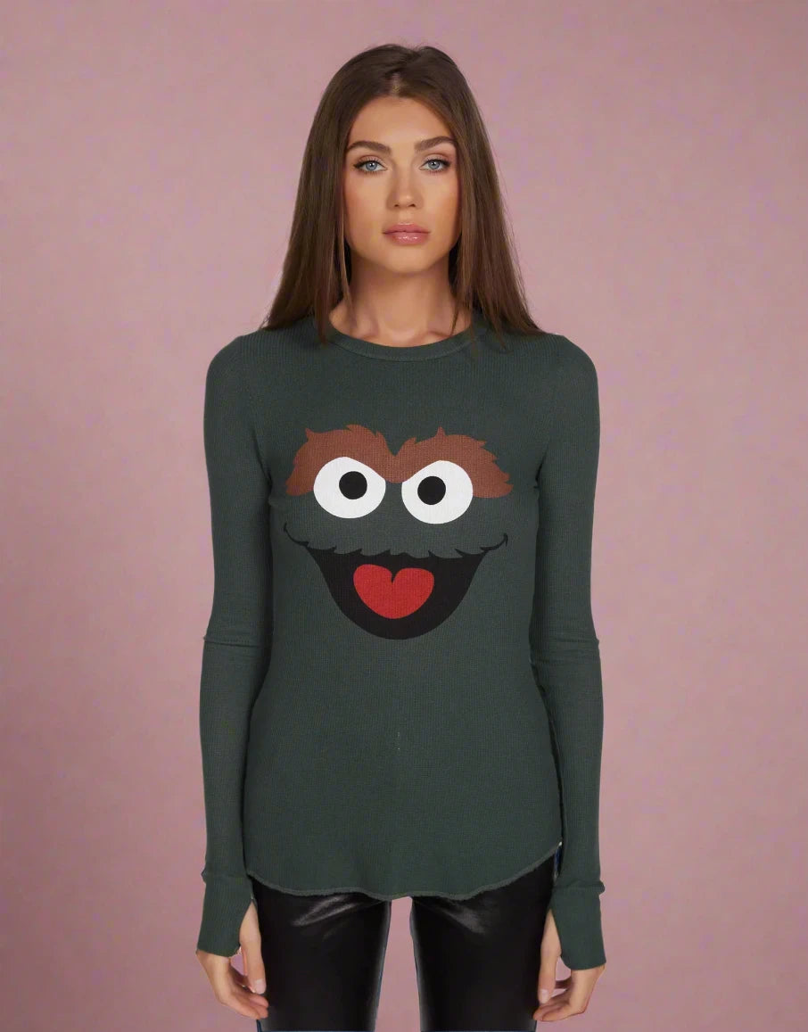 Lauren Moshi McKinley Oscar The Grouch Long Sleeved Tee Thin T-Shirt Open Front Quick Dry