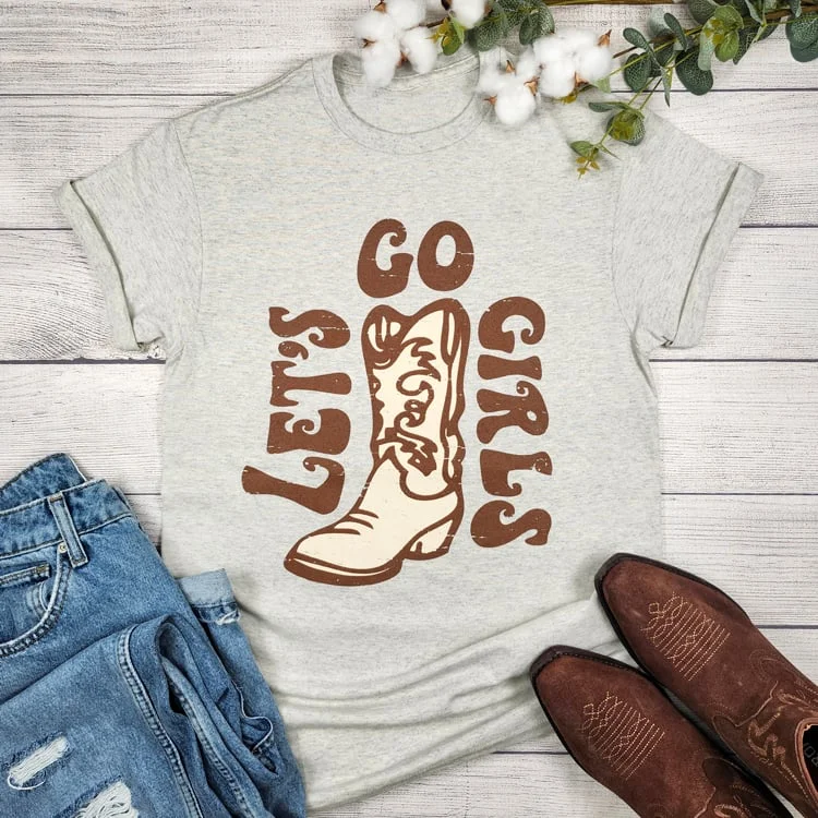 Let's Go Girls Boot T-shirt Front Pockets Side Pockets Patch Pockets