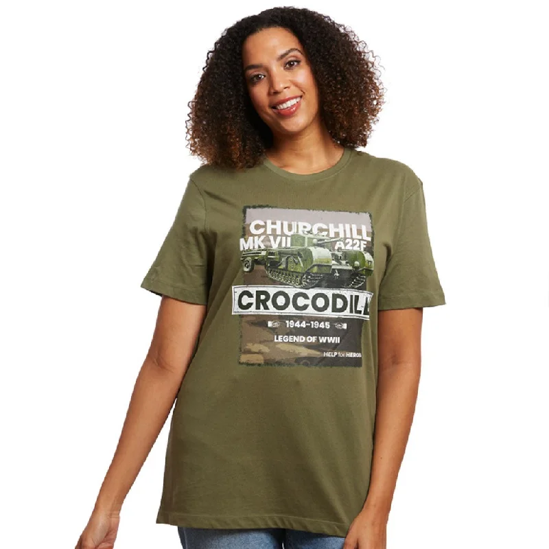 Military Green Churchill Crocodile T-Shirt Fleece Nylon Spandex