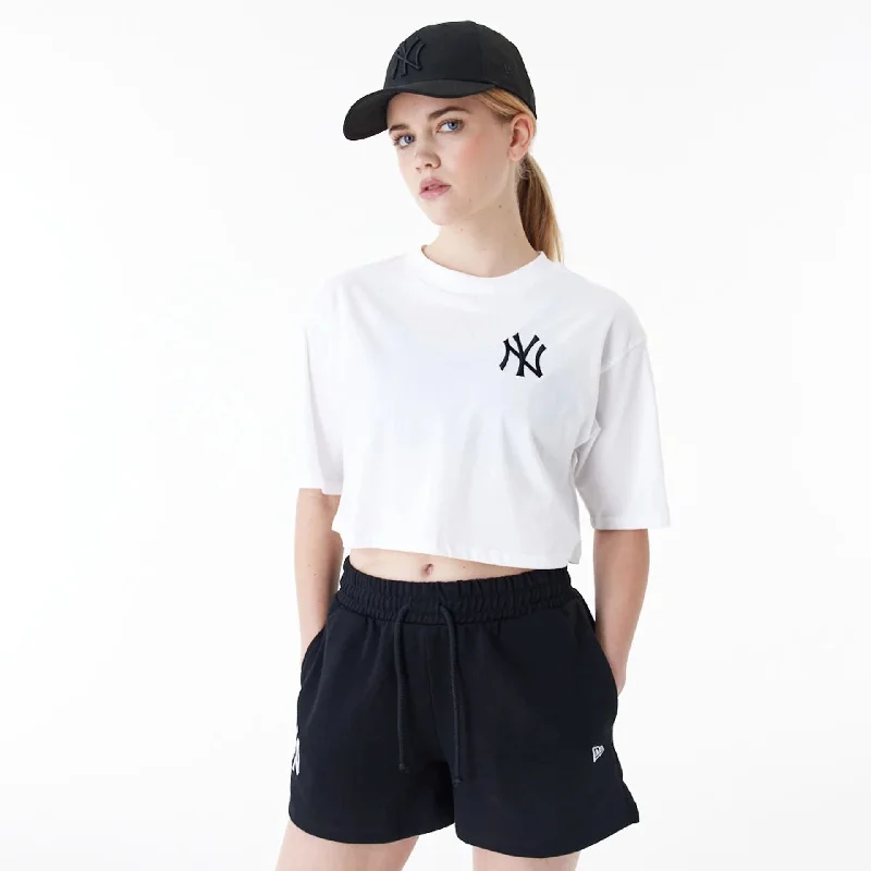 New York Yankees Womens MLB Lifestyle White Crop T-Shirt Layered Multi-layer Single Layer