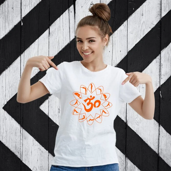 Om Yoga Postures T-Shirt for Women Mesh Canvas Denim