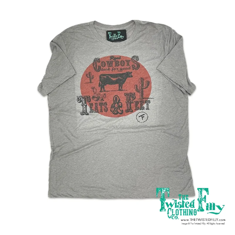 Real Cowboys Look For Good Teats & Feet - S/S Adult Crew Tee - Gray Terry Blend Velvet Blend Canvas Blend