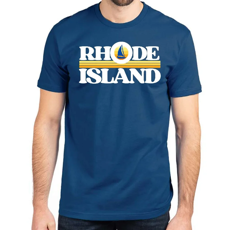 Rhode Island Big O Sailboat Cool Blue Unisex Tee Basic T-Shirt Crew Neck Short Sleeve