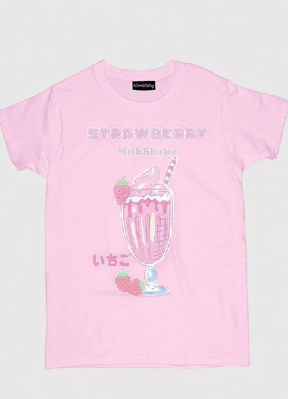 Womens Strawberry Milkshake Graphic T-shirt Knit Fabric Woven Fabric Fleece Fabric