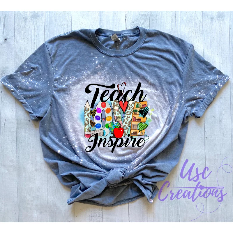 Teach Love Inspire Bleached Unisex Soft Style T-Shirt Graphic T-Shirt Round Neck Polyester