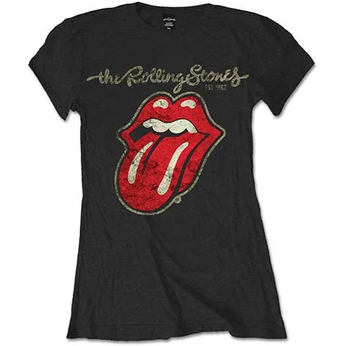 The Rolling Stones Plastered Tongue Ladies T-Shirt Mesh Blend Leather Blend Suede Blend