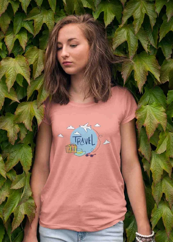 Travel World Women Half Sleeve T-Shirt Front Pockets Side Pockets Patch Pockets