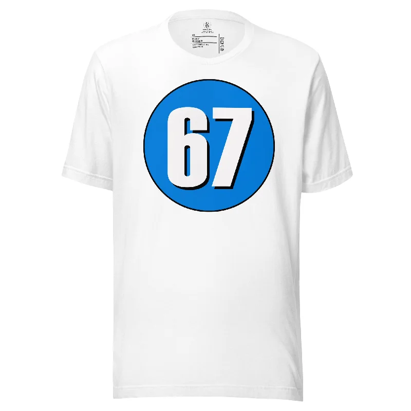 Unisex t-shirt: White on Blue 67 Ribbed T-Shirt High Neck Heavyweight