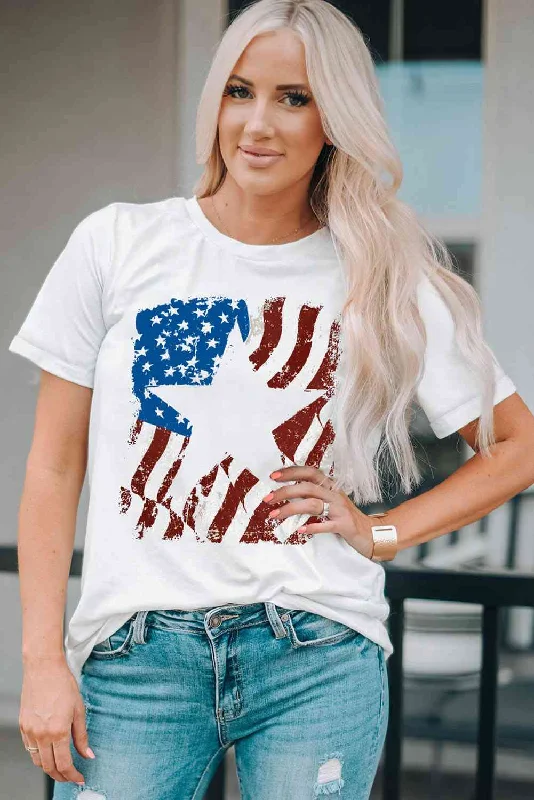 US Flag Star Ladies T-Shirt Anti-Shrink Durable Soft