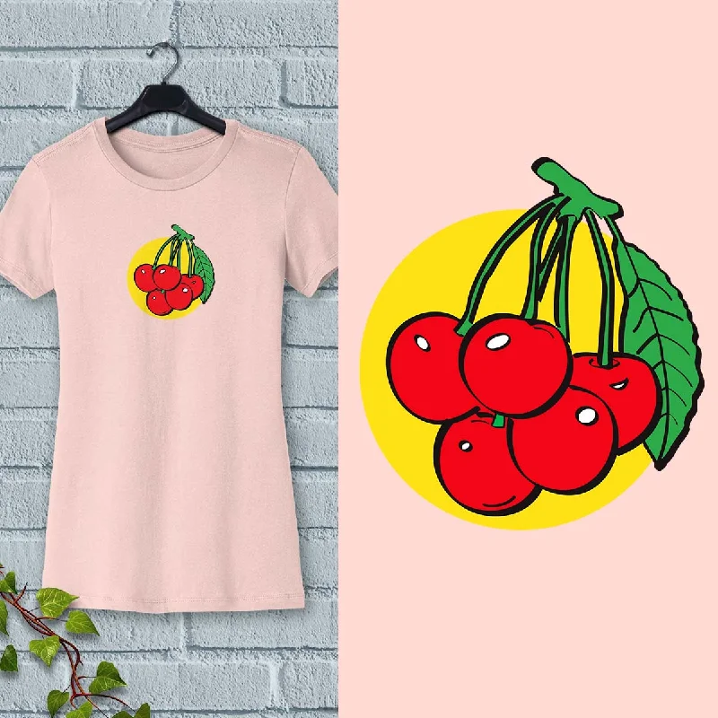 Women's Cherries Slim Fit T-shirt S-2X Fruit Design Chenille Blend Fleece Blend Nylon Blend