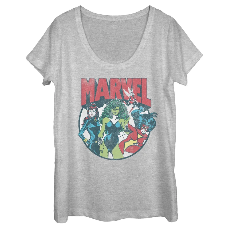 Women's Marvel Marvel Gals Scoop Neck T-Shirt Polka Dot Checkered Tartan