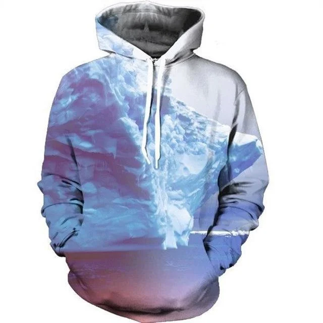 3D Ice Hoodie Hoodie with Distressed Vintage Worn