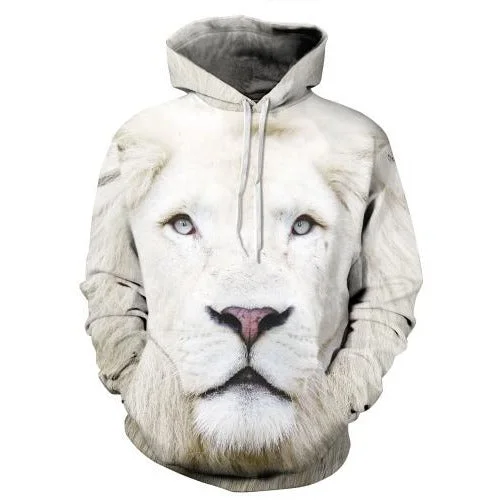 3D White Lion Hoodie Hoodie with Sequins Glamorous Eye-catching