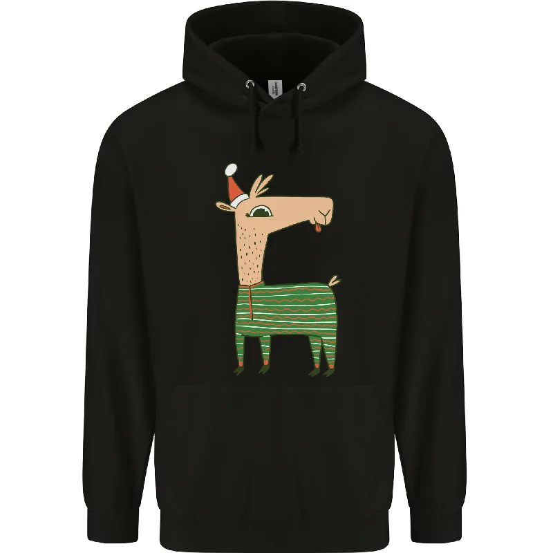 A Christmas Llama Wearing an Xmas Hat Mens 80% Cotton Hoodie Hoodie with Button Classic Timeless