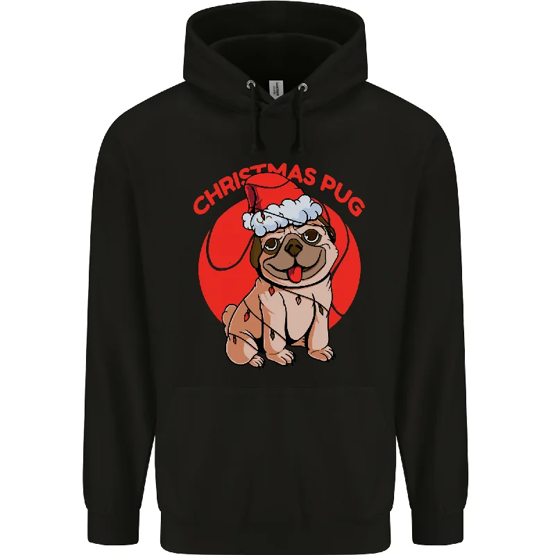 A Christmas Pug Wearing an Xmas Hat Mens 80% Cotton Hoodie Hoodie with Lining Warm Insulated