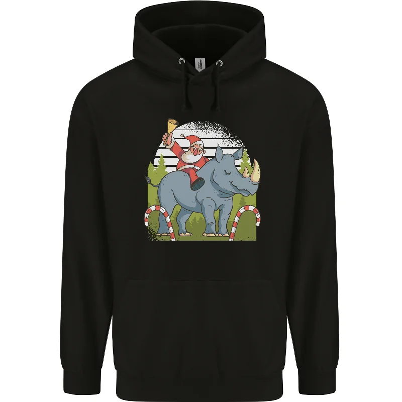 A Christmas Rhino With Santa Xmas Mens 80% Cotton Hoodie Hoodie with Applique Textured Unique