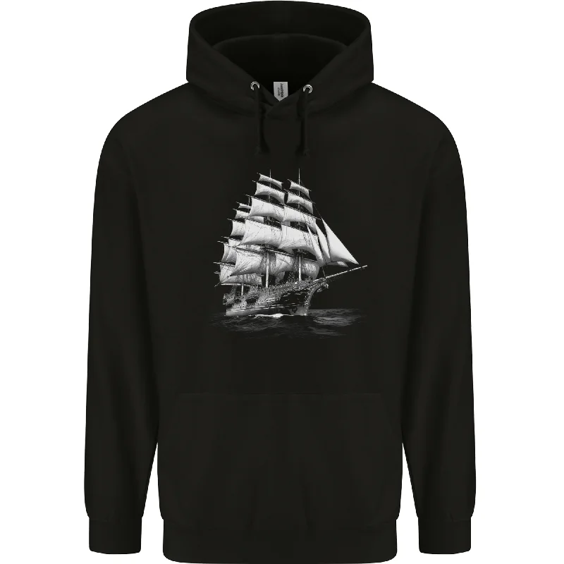 A Classic Sailing Ship Sailor Captain Navy Mens 80% Cotton Hoodie Hoodie with Distressed Vintage Worn