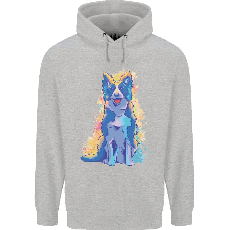 A Colourful Border Collie Dog Design Mens 80% Cotton Hoodie Hoodie with Bell Sleeves Flared Feminine